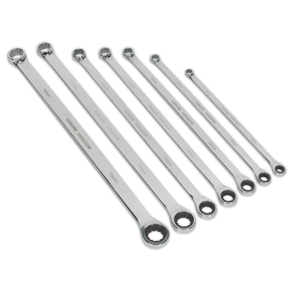 Premier Extra-Long Double Ring Ratchet/Fixed Spanner Set 7pc
