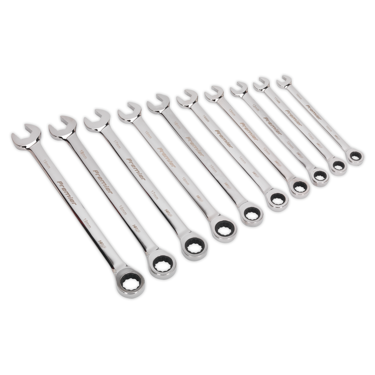 Premier Extra-Long Combination Ratchet Spanner Set 10pc