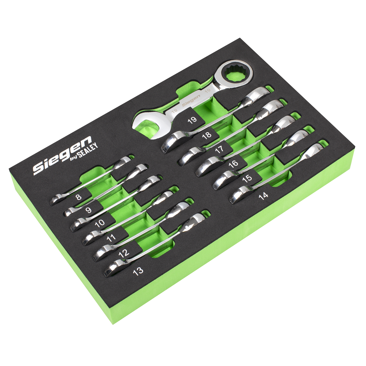 Siegen Stubby Combination Ratchet Spanner Set in EVA Foam Tray 12pc
