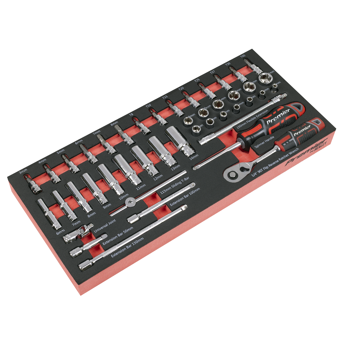 Premier Socket Set with Tool Tray 1/4"Sq Drive 44pc