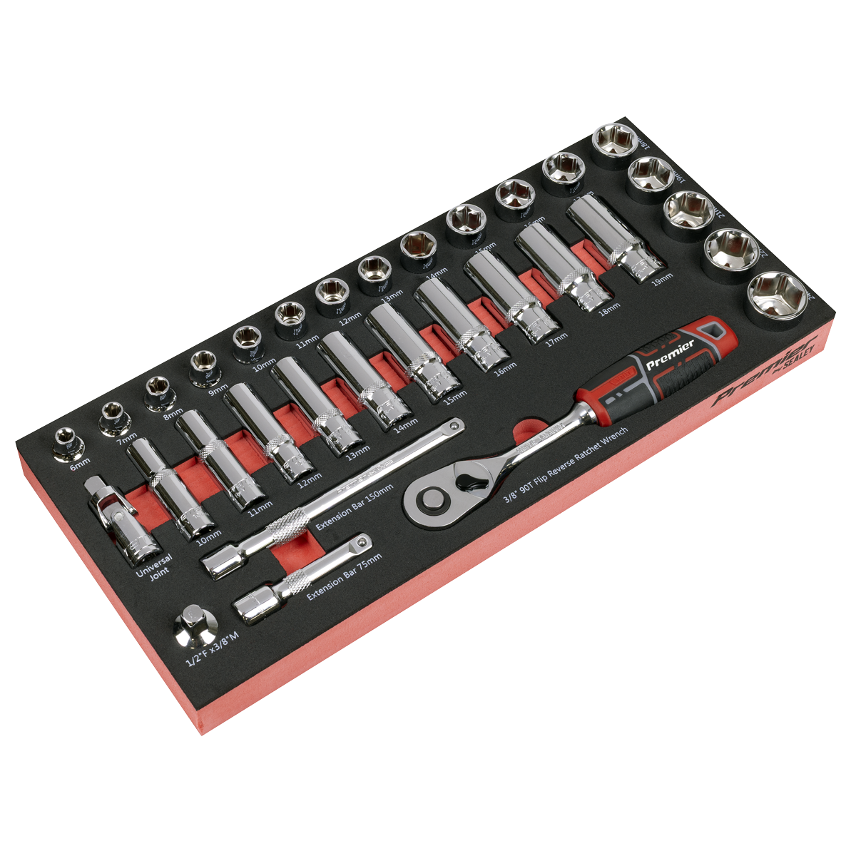 Premier Socket Set with Tool Tray 3/8"Sq Drive 32pc