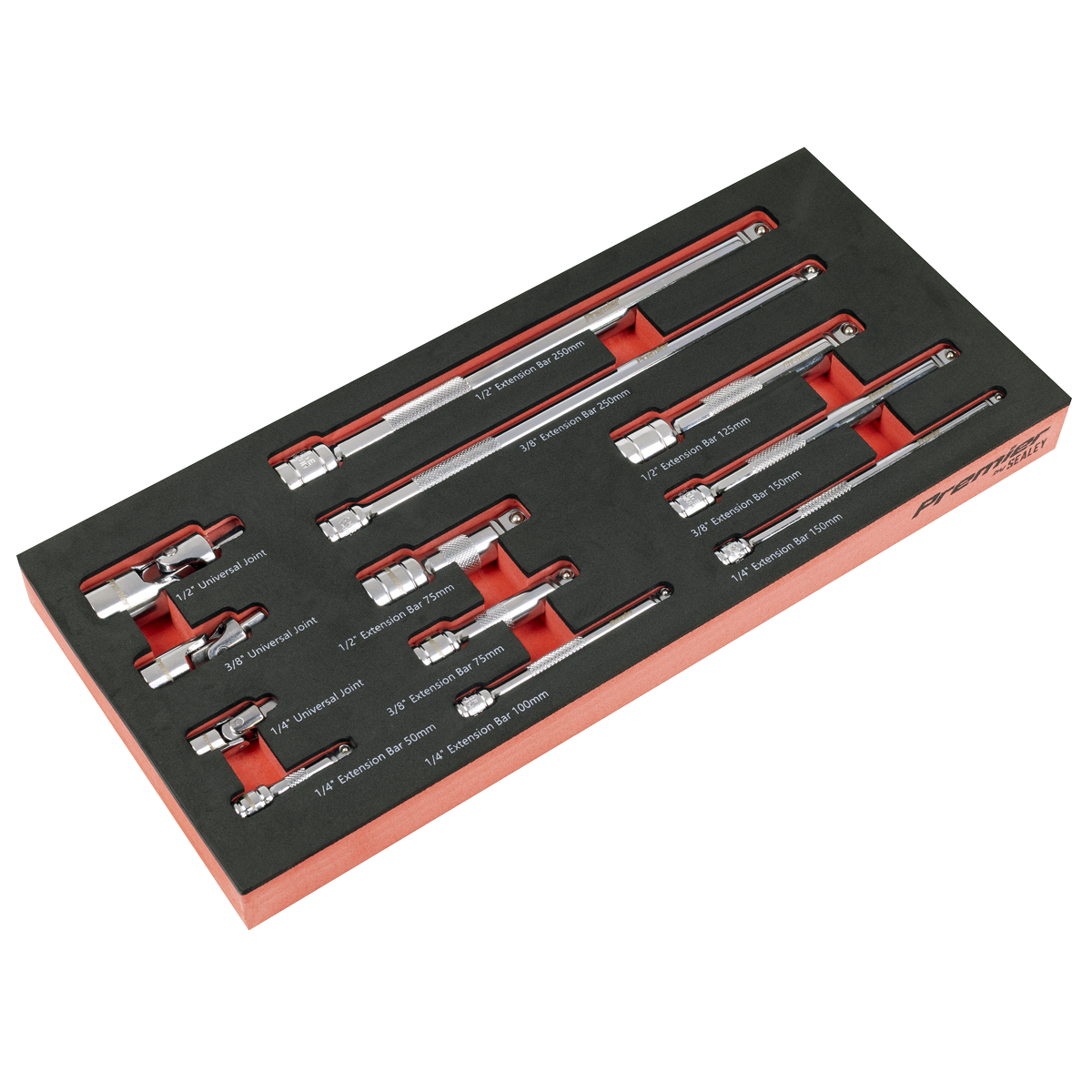 Premier Wobble Extension Bar Set with Tool Tray 1/4", 3/8" & 1/2"Sq Drive 12pc