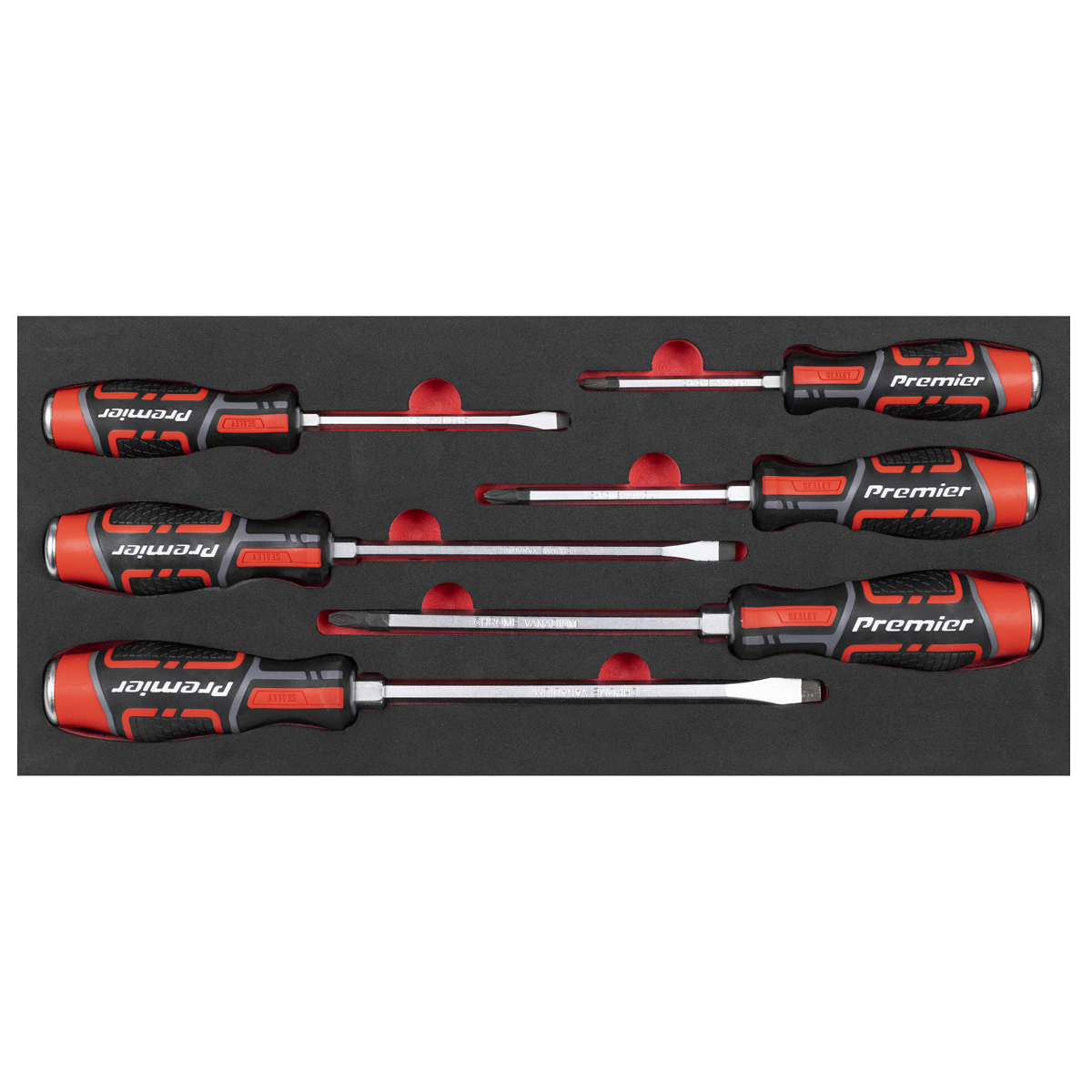 Premier Hammer-Thru Screwdriver Set with Tool Tray 6pc